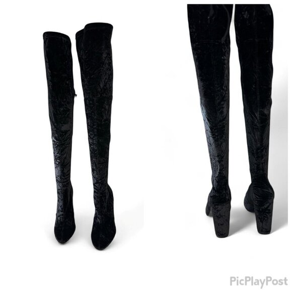 Stuart Weitzman Black Vidaland 100 Over the Knee Crushed Velvet Boots 7 NWOB - Picture 8 of 16